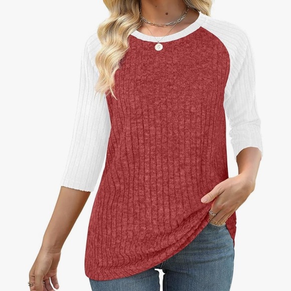 Chic Nation Red and White Long Sleeve Tee - Picture 1 of 2